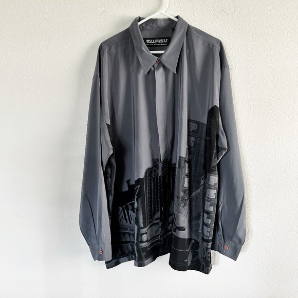 Pelle Pelle Other - Pelle Pelle Marc Buchanan Mens Graphic Shirt L/S Button Up Gray Black XXL 2XL